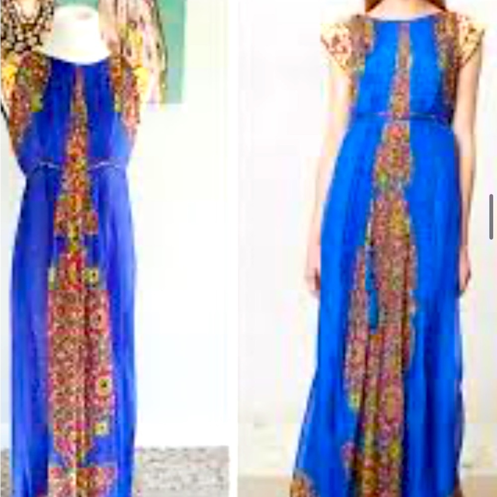 HEMANT & NANDITA Blue and Gold Sleeveless Maxi Dress